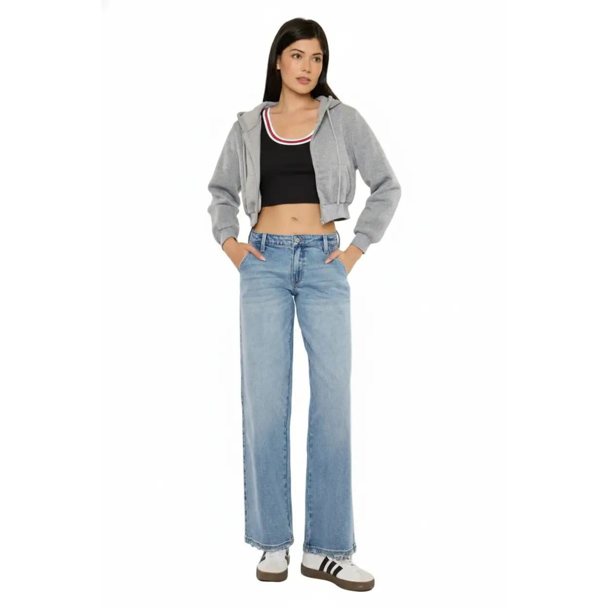 Kancan - Alma Essentials Mid Rise Wide Leg Trouser (32" Inseam) - KC20109M, Spandex, Blouse, Pocket, Casual, Lady, Bottom