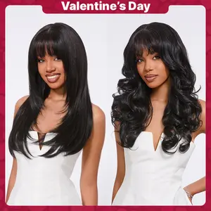 [Special Deal][Blend] Frodio Veralux™ Blend Human Hair Glueless Pre-Cut Lace Wig Straight Layered Cut/Wavy Wig with Bangs Curtain Bang Wig with Realistic Scalp Valentine's Day
