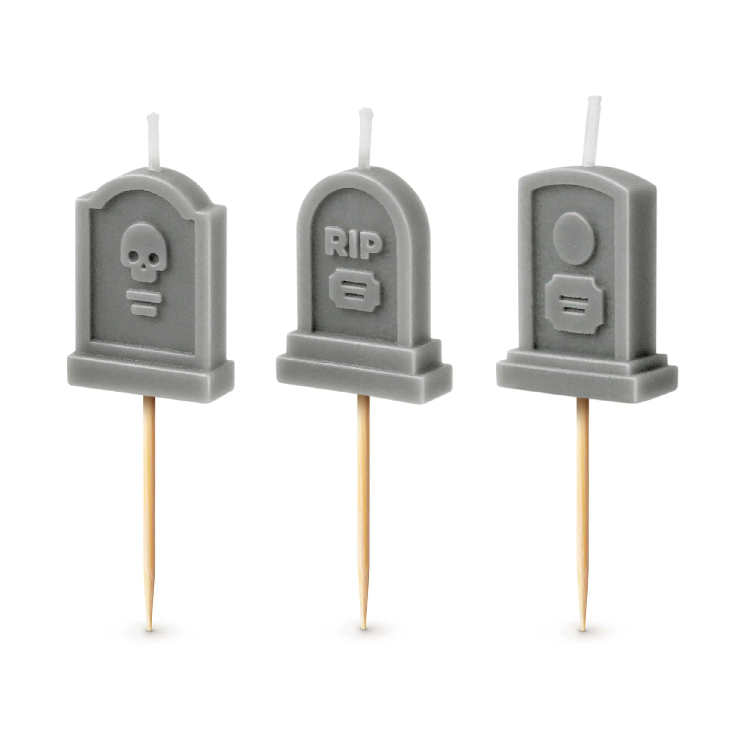 FAREWELL PARTY Tombstone Birthday Candles – Set of 6 Gravestone Cake Toppers with Wooden Picks – Fun Candles for Milestone Birthdays, Retirements, and Halloween