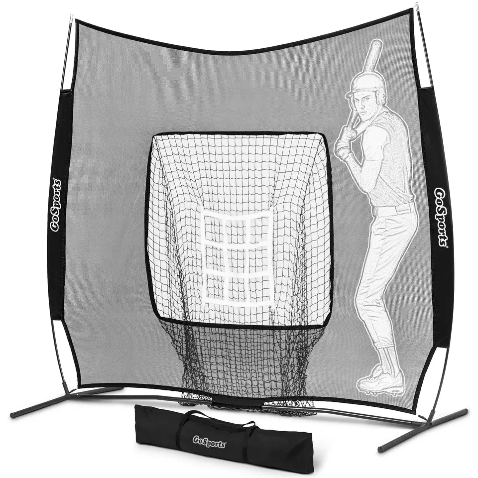 GoSports 7x7 ft Advanced Baseball & Softball Net with Xtraman Batter - Portable Softball Training Aid, Baseball Training Equipment