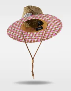 HEMLOCK HAT CO. Pink Check Lifeguard Straw Hat, Natural