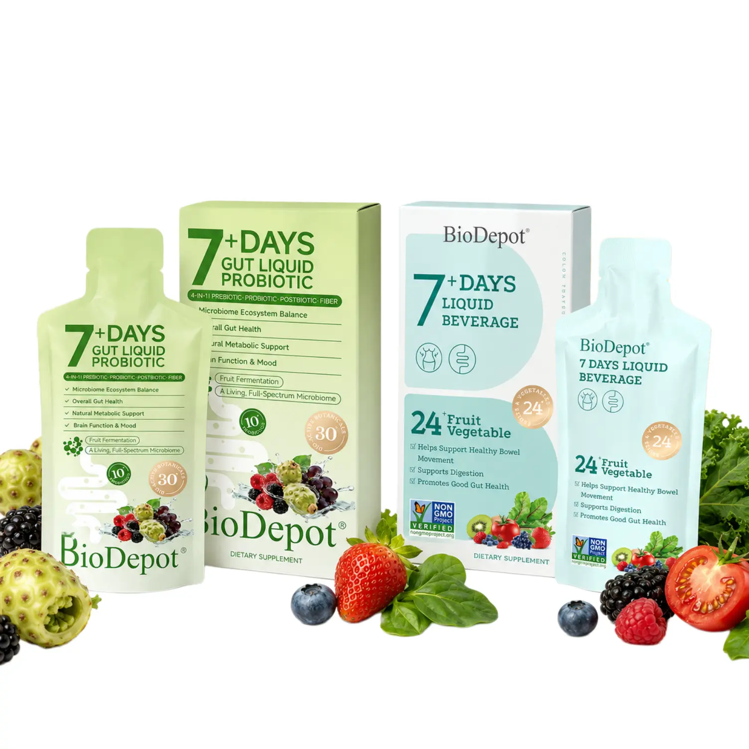 BioDepot 2-Step Edible Organic Gut Reset Combo Kit - Detox Cleansing Liquid + Probiotic Supplement Liquid, 14-Day Support, Digestion Aid, Bloated Stomach Relief, Regular Bowel Movements, Helps Restore Balanced Gut Flora, Detox Dietary Supplement