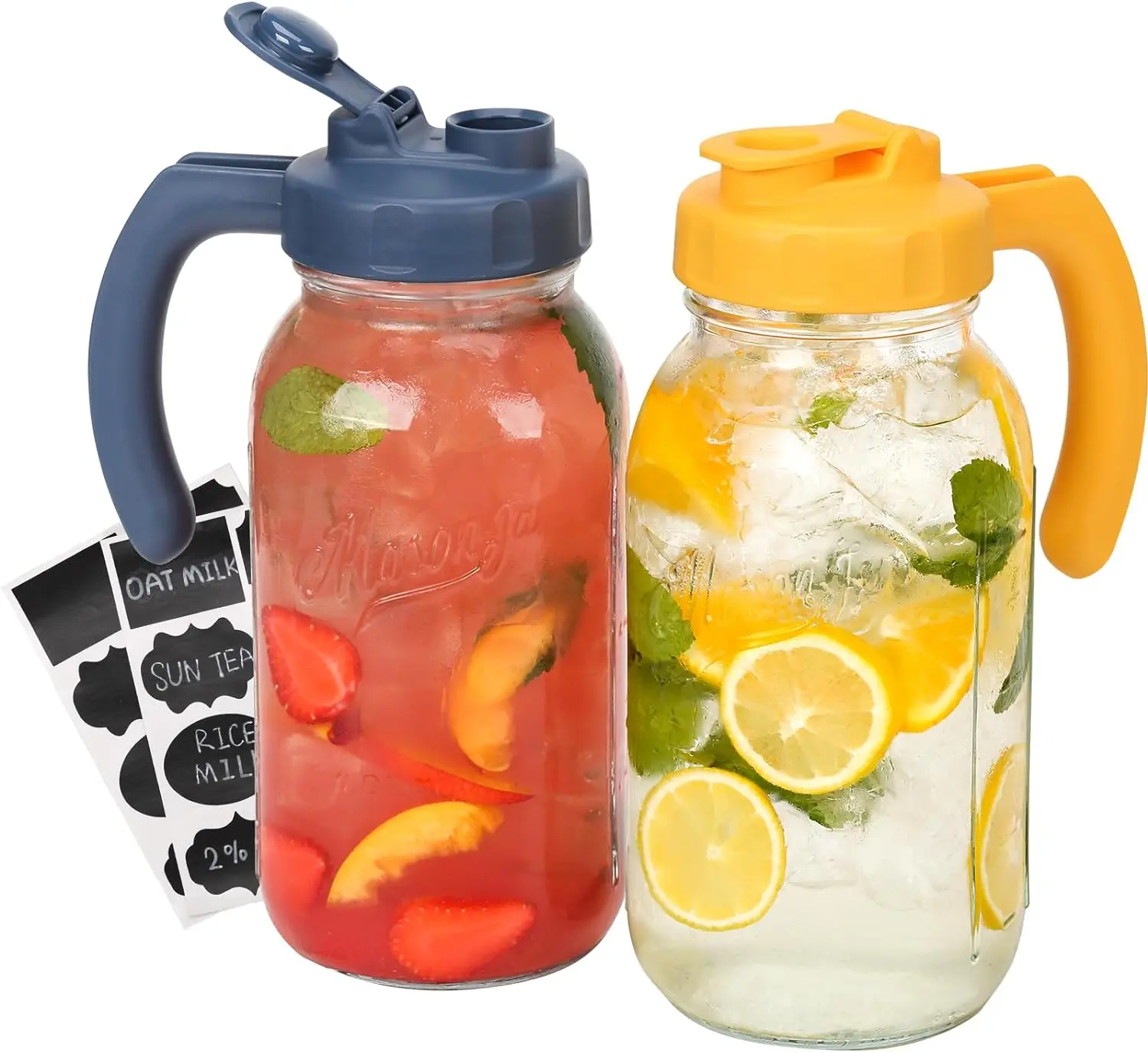 SOLIGT Mason Jar Pitcher with Handle, 64oz Wide Mouth, Airtight & Dishwasher Safe, Cold Brew Coffee Maker Pitcher, Glass Pitcher for Homemade Iced Tea Drinkware Jugs Lemon Tin Gift Ideas Bottles Organiser Canister
