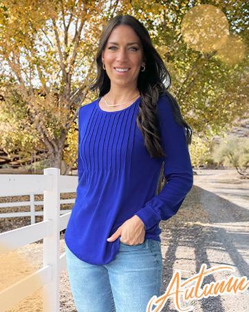 WIHOLL Fashion Crewneck Pleated Tunic Tops for Women Soft & Breathable Long Sleeve Blouses Dressy Casual Wear with Leggings