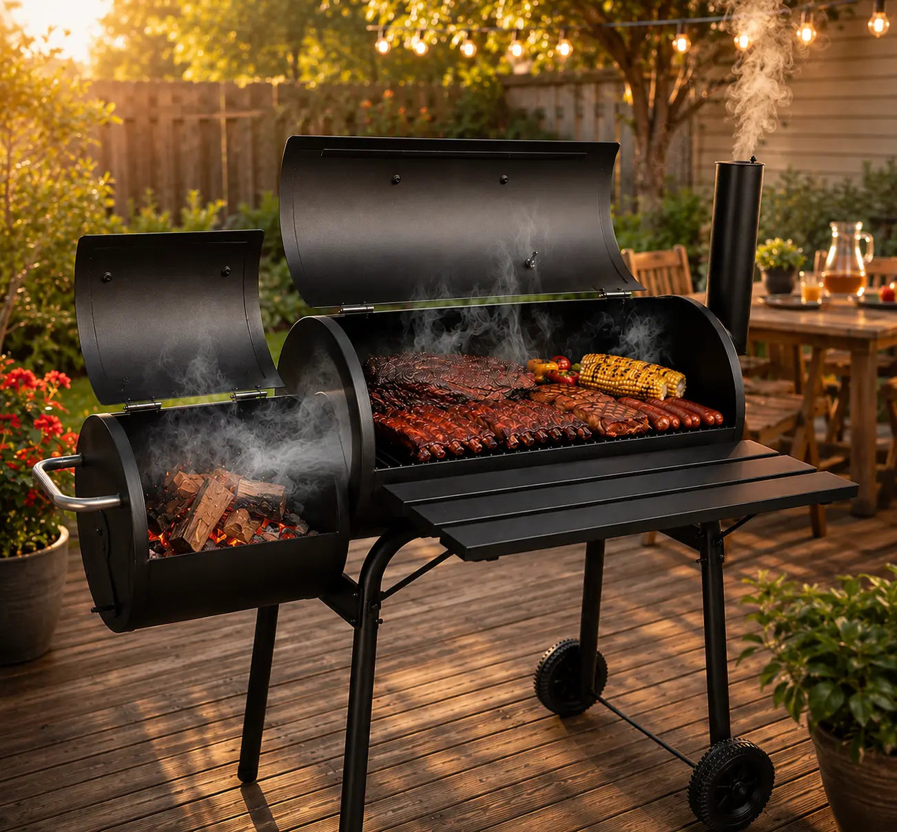 Charcoal Smoker Grill - Authentic Wood Smoked Flavor Outdoor Slow Cooking Barbecue Master, Classic BBQ Pit, Outdoor Barbeque, Charcoal Grills BBQ, Grilling Outdoor Cooking