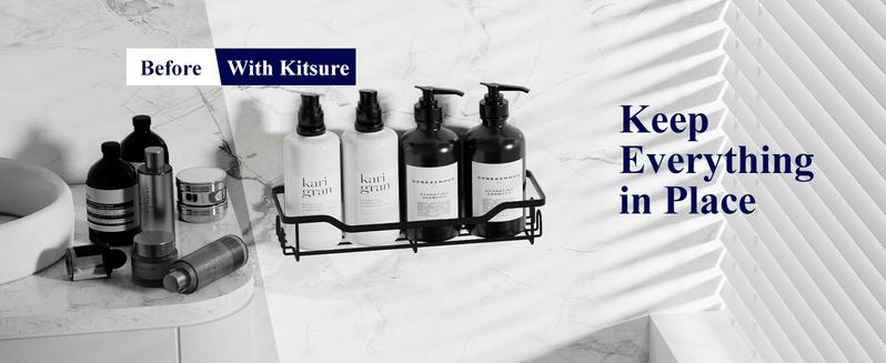 Kitsure Adhesive Shower Caddy No Drill Bathroom Storage Organizer Rustproof Metal Shower Shelf Large Black for Easy Organization