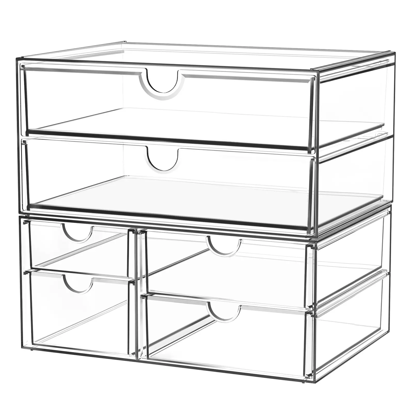 7CODE 6-Drawer Acrylic Organizer Cabinet, Clear Transparent Stackable Drawer System - Multi-Purpose Storage Tower for Makeup, Nail Polish, Craft Beads & Office Stationery - Desktop Vanity Organizer for Bathroom, Bedroom & Dorm Room
