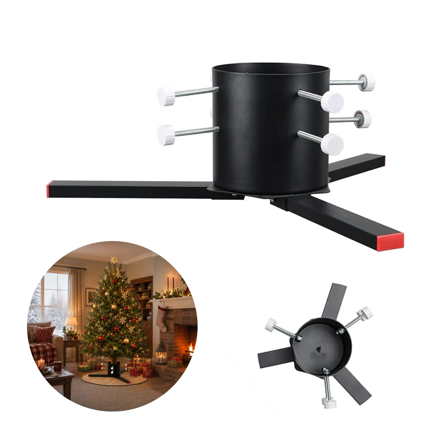 Heavy Duty Christmas Tree Stand for Real and Artificial Trees 4-12FT, Metal Tree Base with 6 Screws and Removable Legs, Fits 1.25"-7" Trunk Diameter