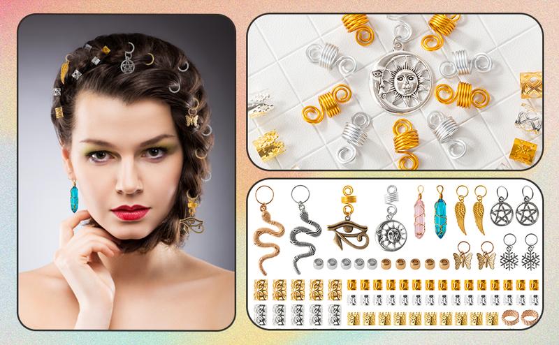 "200PCS Dreadlock Beads and Hair Jewelry Set – Gold & Silver Braiding Cuffs, Crystal Charms, Metal Coil Rings, Hair Clips & Loc Tubes for Braids, Twists, Dreads & Hair Decoration"
