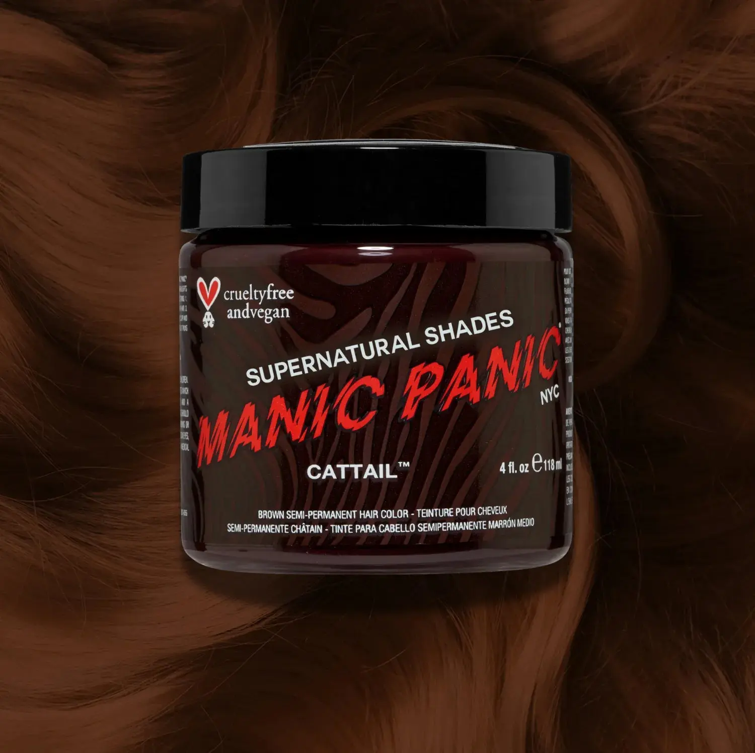 Cattail High Voltage Classic Chocolate Brown Semi-Permanent Hair Dye - Supernaturals Vegan Tub, Manic Panic-Inspired No Bleach Brown Hair Color Haircare Product