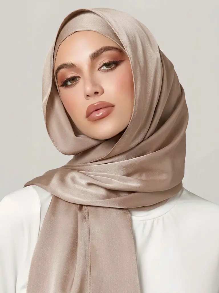 Women's 1pc Premium Soft Shimmer Wrap Scarf - Muslim Headscarf Cover, 1 Size, Wrinkle Resistant, Scarf Style, Sheer Texture Solid Pearlescent Chiffon Shawl (Black, Light Pink, Beige, Wine Red)