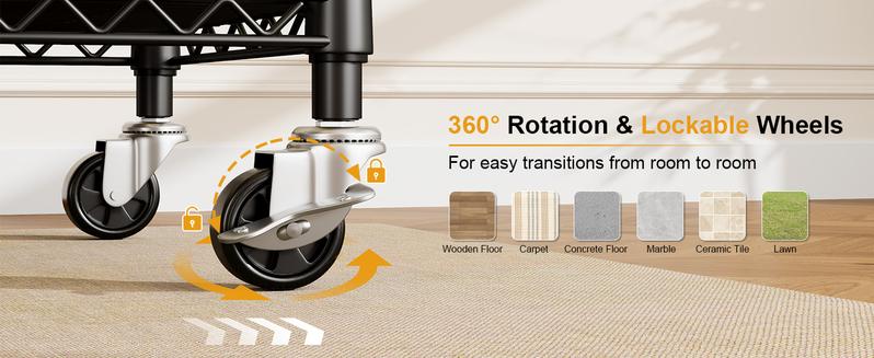 ULIFHOME P4 Plus Rolling Clothes Rack Heavy Duty, Clothing Racks for Hanging Clothes, Free Standing Garment Racks with Wheels, Portable Closet Rack 45''W × 20.5''D × 80.5''H, Max Load 570 Lbs, Black