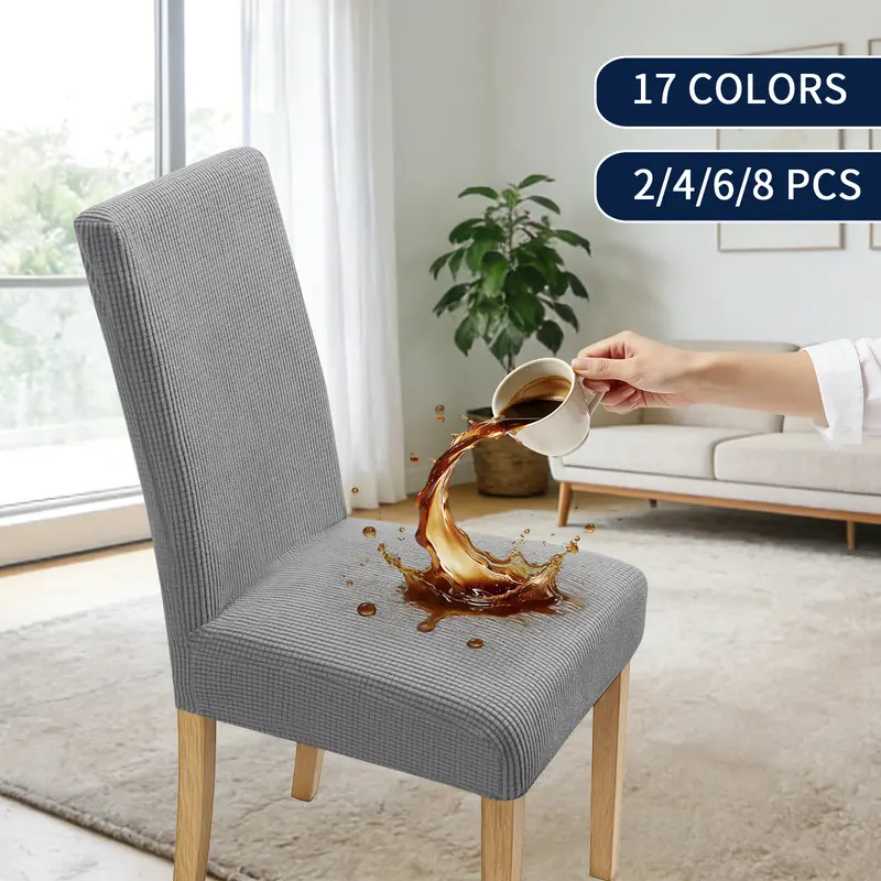Easy-Going Waterproof Dining Chair Cover Set of 2/4/6/8, Leakproof Stretch Jacquard Parson Chair Slipcover, Removable Washable Chair Protector for Home, Restaurant, Banquet, Kitchen Hacks