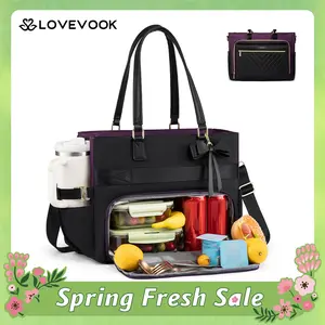 LOVEVOOK Lunch Tote Bag for Women,15.6 Inch&17.3 Inch Large Capacity Work Bag with Laptop Compartment, Teacher Tote Bag with Zipper, Handbag Insulated Bag Leakproof for Nurse, Office, College,SpringStatements