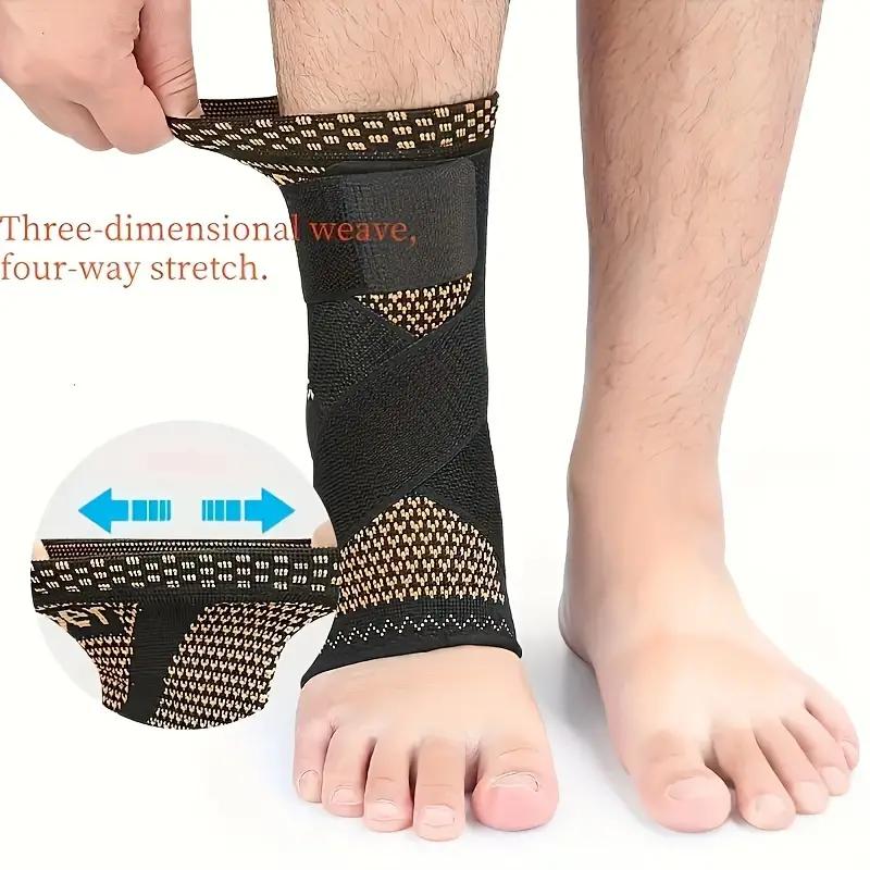 Copper Infused Ankle Support Brace (2-Pack) - Adjustable Compression Sleeve for Sports/Running - Pain Relief for Achilles Tendonitis, Plantar Fasciitis & Sprains,Adjustable Support for Achilles Tendonitis & Plantar Fasciitis Pain Relief
