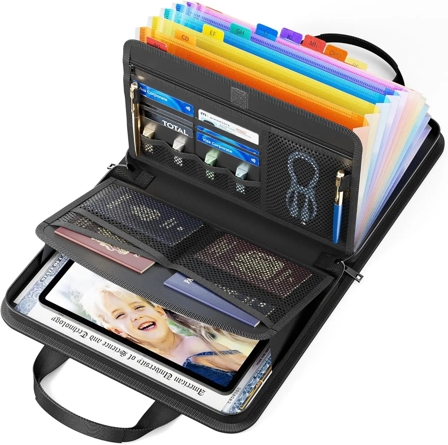 Letter A4 File,Fireproof Document Bag with Handle, 13 Pockets Waterproof Fireproof Box Safe Pouch for Cash Passports, Portable Fire & Water Resistant File Bag for Emergency