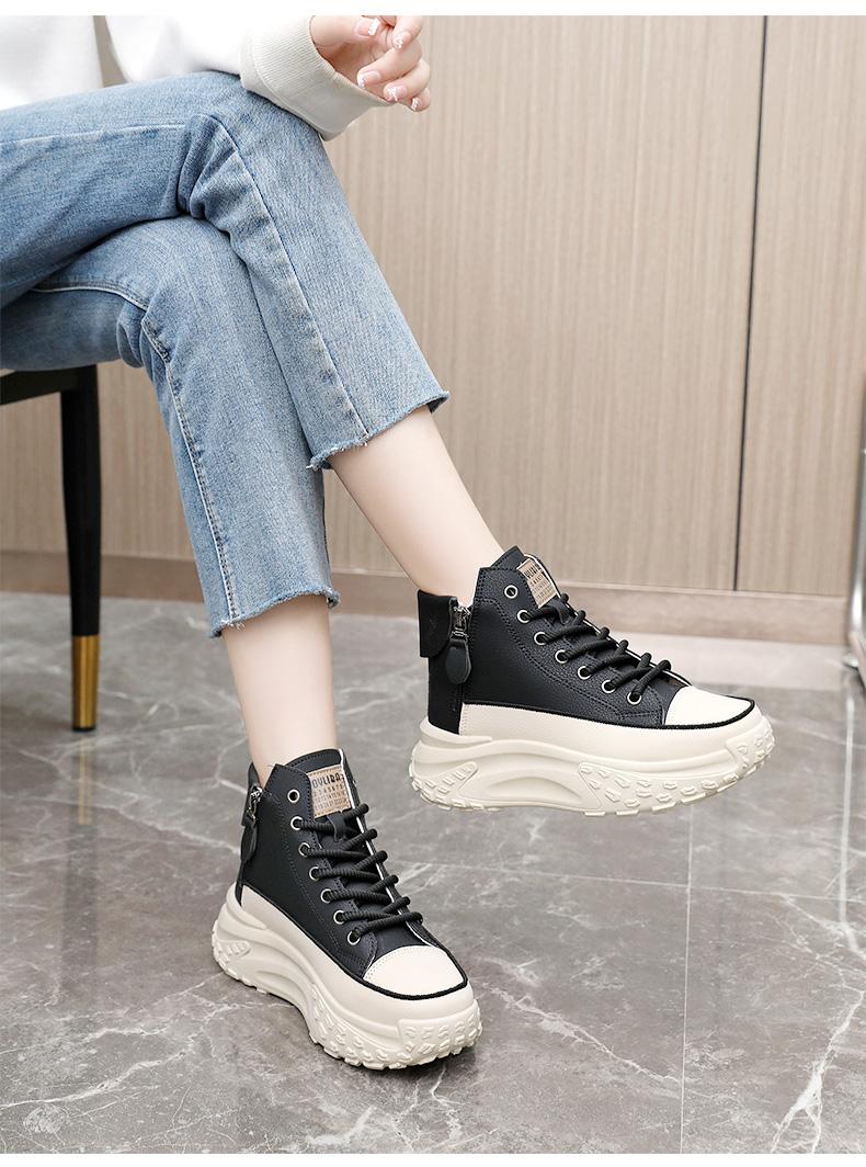 Spring and Autumn new arrival high-top shoes, round toe, thick sole for added height, soft sole, casual sneakers, street style white shoes.