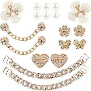 Summervibes Bling Shoe Charms Bling Chain Shoes Charms Accessories for Women Pearl Flower Clog Shoes Decoration Crystal Rhinestone Shoe Charm Cute Decor for Party Birthday Gifts