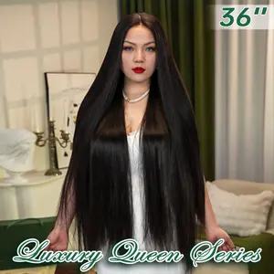 [Luxury Queen Series] FF WIG Silky Straight Raw Human Hair Glueless Wig 36 Inches 9*6 Pre-Cut HD Lace 250% Density Natural Black Wear Go Wig with special drawstring #FFWIG