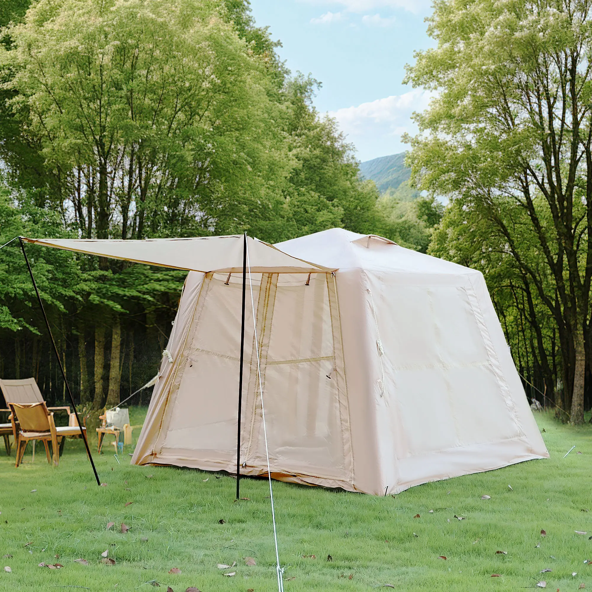 Eyisean Oxford Outdoor Inflatable Camping Tent - 5.76 sq ft, 1-3 People, 4-Sided Design, Roll-Up Roof, Zippered Door, Waterproof, Foldable, Organized Storage, Rapid Inflation, Easy Setup Glamping Shelter for Travel, Four-Sided Design