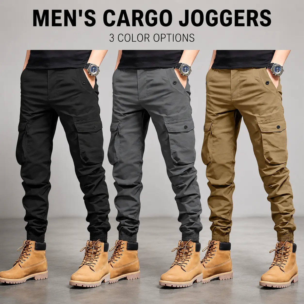 Men's Cargo Pants with Multi-Pockets & Tapered Cuffs – Durable Non-Stretch Tactical Trousers for Outdoor, Work & Casual Wear Beige pantalones para hombre