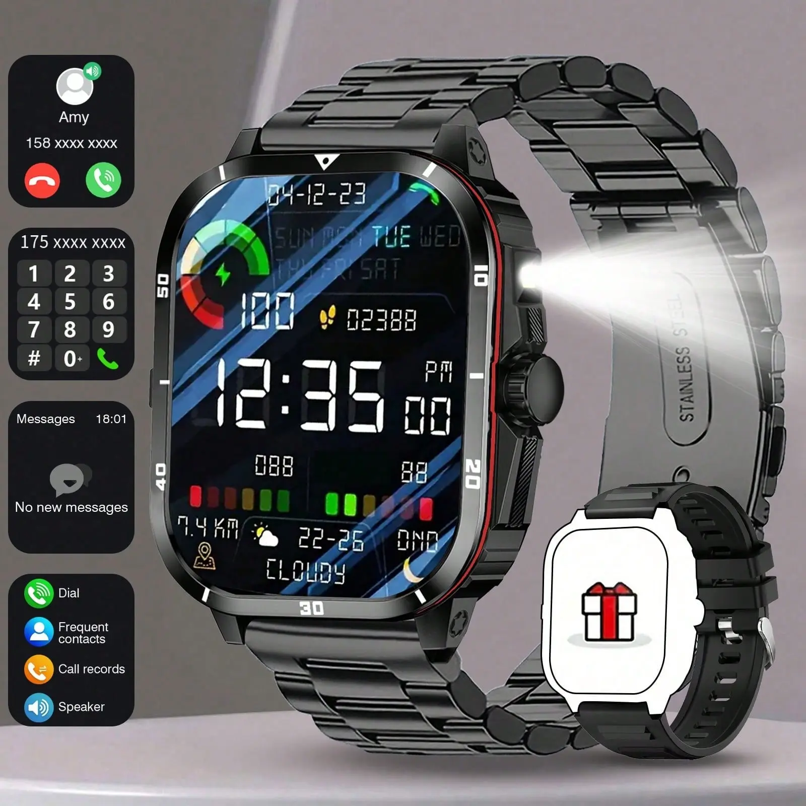Smart Watch with Wireless Calling and Music, Message Notifications, Alarm Clock, Multiple Watch Faces, Custom Photo Wallpaper, Full Touchscreen Fitness Smartwatch for Men and Women
