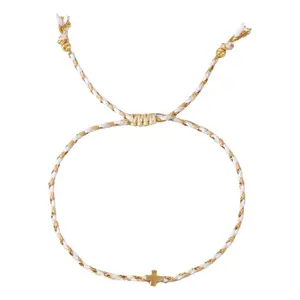 Fashionable Four-Color Cotton Rope Bracelet with Crosses for Everyday Wear