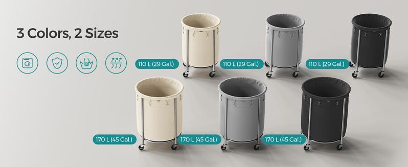 Laundry Basket with Wheels, Rolling Laundry Hamper, Round Laundry Cart with Steel Frame and Removable Bag ,Organiser