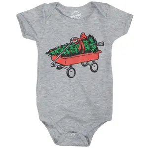 Christmas Tree Red Wagon Baby Bodysuit Funny Sarcastic Xmas Graphic Novelty Jumper For Infants Funny Baby Onesies Christmas Clothes for Baby Novelty Onesie Light Grey