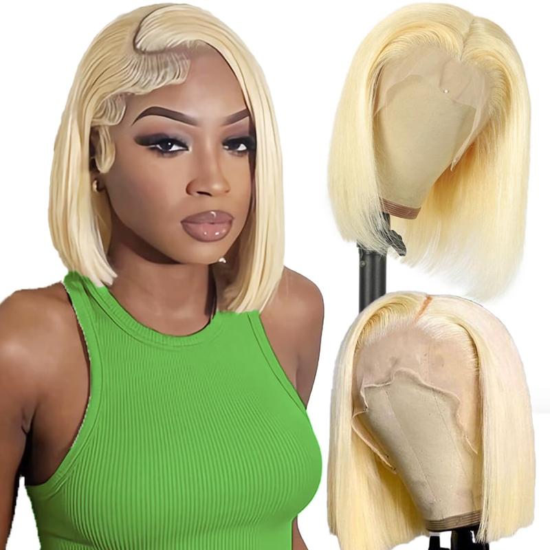13x4 HD Lace Frontal Short Straight  613 Blonde Bob Wig Human Hair Lace Front Bob Wigs for Black Women Human Hair Pre Plucked Middle Part Black Color Bob Wigs