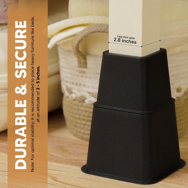 Utopia Bedding Adjustable Bed Risers 3, 5, 8 Inch – Heavy Duty Set of 4 for Bed, Couch, Desk – Supports 1300 lbs – Under Bed Storage – Black