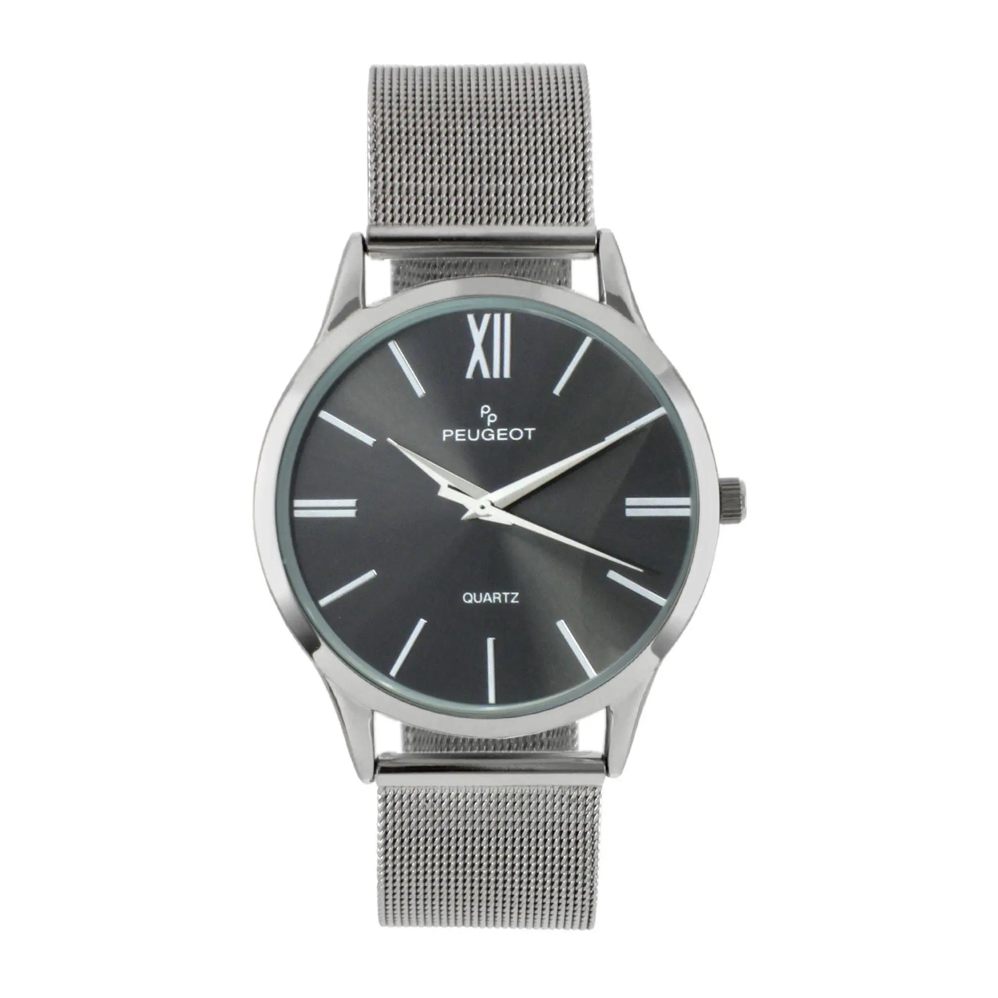 Peugeot Men's Stainless Steel Slim Grey Dial Mesh Watch