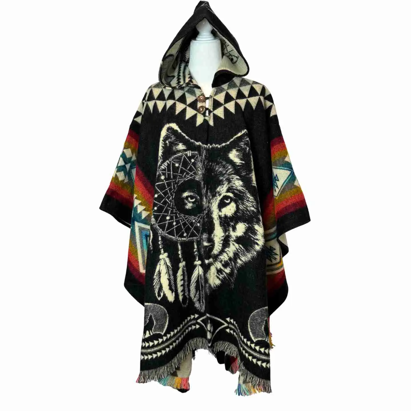 Women's Alpaca Hooded Poncho Cape - Moon, Spirit Wolf Designs, Bohemian Forest Style, Loveable Fit That Suits Most, Love, Fits, Reversible