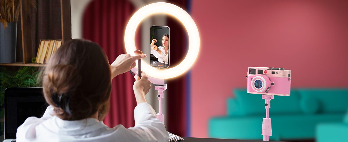 Ubeesize Upgraded 12'' Ring Light with 62'' Tripod Stand & Magnetic Phone Holder LED Selfie RingLight for iPhone with Remote Circle Light for Tiktok YouTube Photography Makeup Live Stream Pink - Alloy Aluminium Smartphone