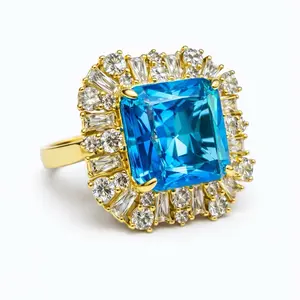 Maite Jewelry                                              REINA Ring Gold-Plated with Large Round Cubic Zirconia Stone for Women's Fashion Jewelry Size 6 7 8 9 inch