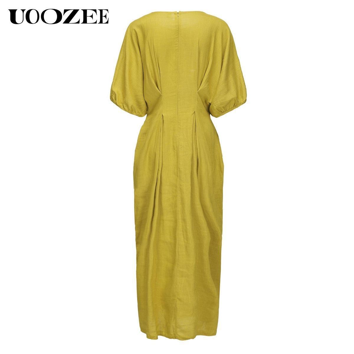 Women's Half Sleeve Loose Plus Size Long Skirt - Solid Color, Round Neck, Casual Summer Comfort, Daily Elegance, Linen Fabric, Comfortable and Breathable, Daily, Commuter Dress Springtok (the size is too large, it is recommended to order a size smaller)
