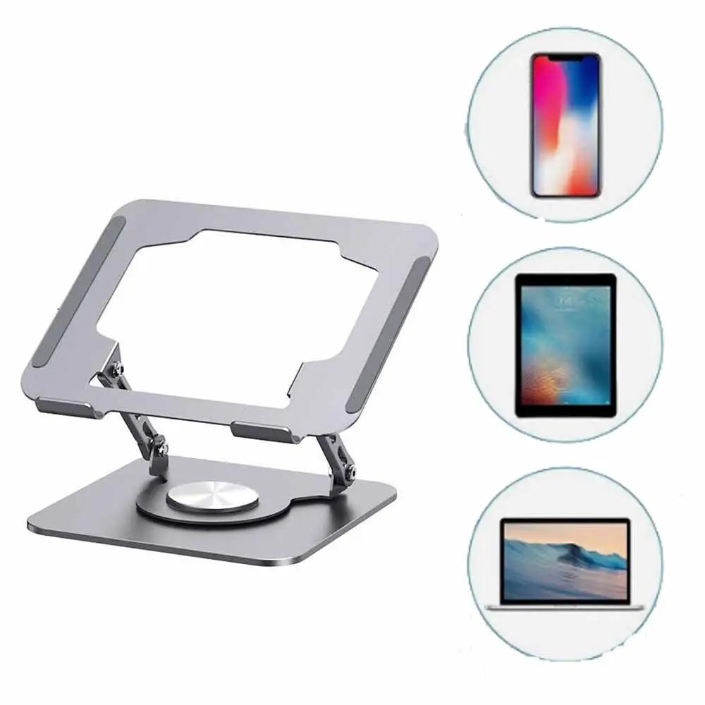 Portable Ergonomic Laptop Stand with 360‑Degree Rotating Base, Foldable Metal Frame Adjustable‑Height Riser, Anti‑Slip Pad for 10‑16 Inch MacBook, Lenovo, HP, Chromebook Notebook Computers