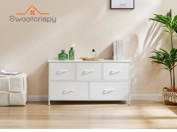 Cupboards Cabinets Dresser Fabric Storage Tower with 5 Drawers Bedroom Organizer Chest of Drawers with Fabric Bins for Bedroom Closet Entryway Large Storage Solid Stable Multifunctional Use