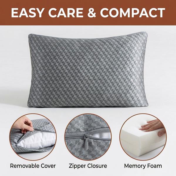 【Small Shredded Memory Foam Pillow】Your All-in-One Travel & Camping Pillow — Medium Firm Support, Breathable Cover, Perfect for Backpacking, Hiking, Flights & Road Trips!