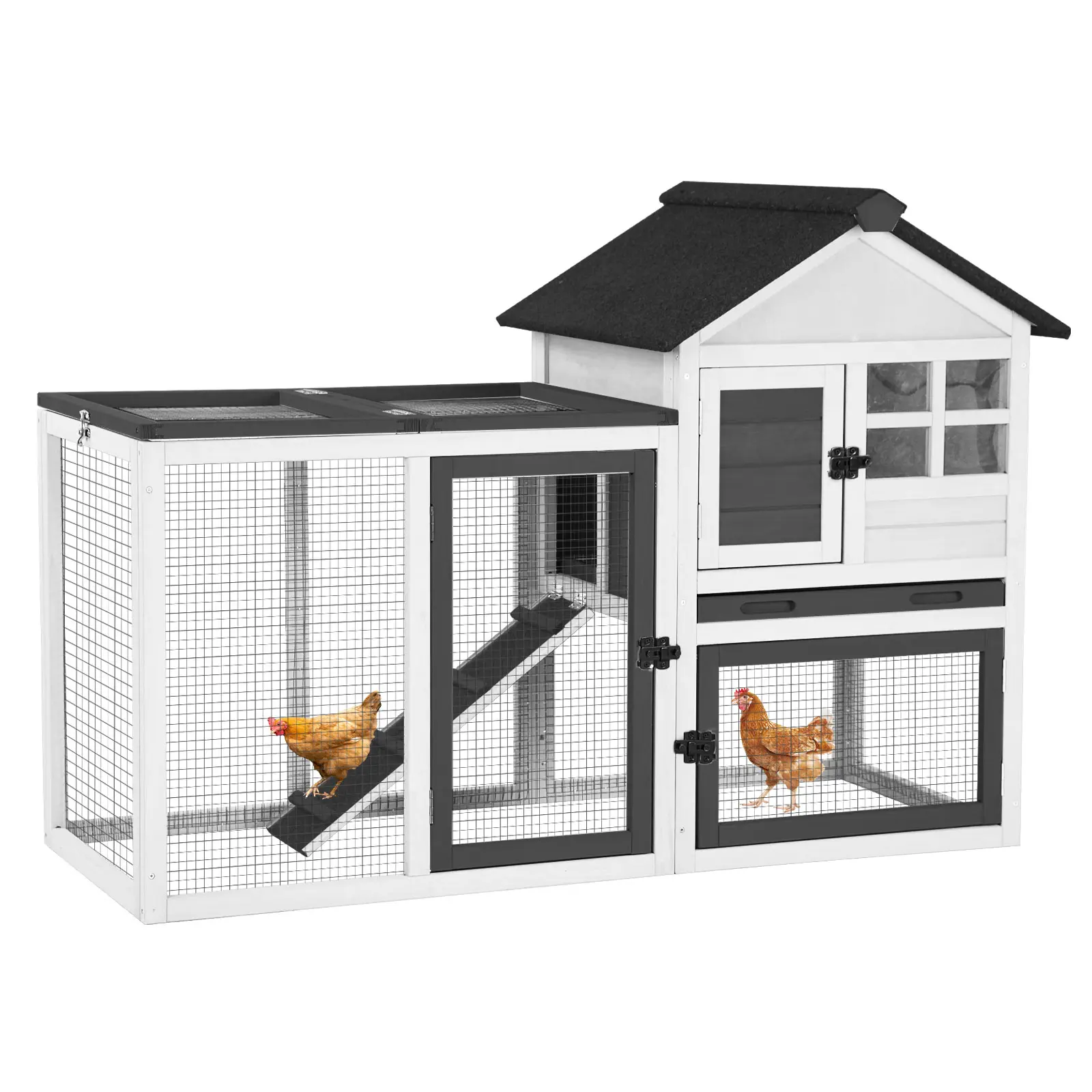 Aivituvin Chicken Coop with Run Outdoor Rabbit Hutch Backyard Hen House, Nesting Box, Waterproof Roof & Pull Out Tray for Chicks, Ducks, Rabbits Small Farm Animals