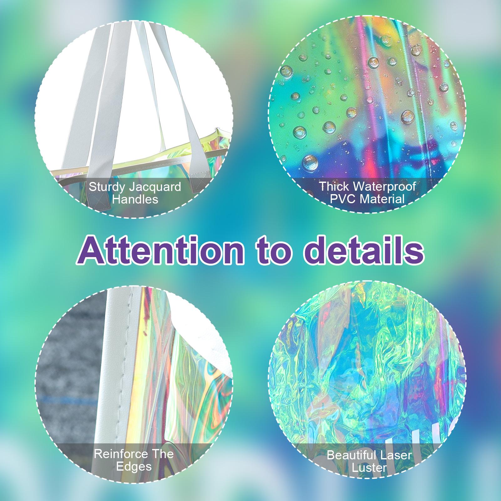 Aidonger Iridescent Clear PVC Beach Tote – Waterproof Jelly Pool Bag for Summer Concert & Travel