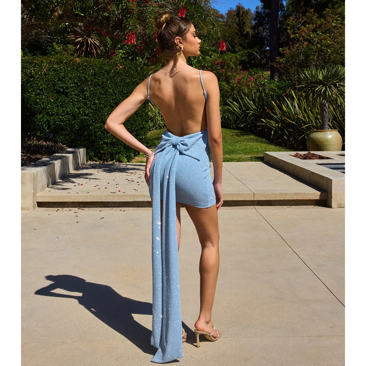 Toni Glitter Open Back Bow Mini Dress