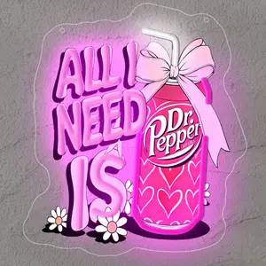 All I Need Is Dr. Pepper Soda Neon Lights, Cute Pink Soda Decorations, Pink-White LED Adjustable Ornaments, Dr. Pepper Soda Fan Gifts, Soda Lover Wall Decorations