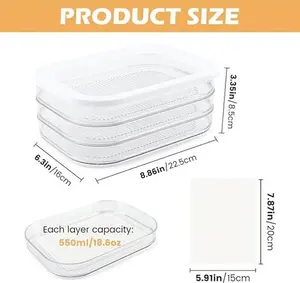 3-Tier Stackable Airtight Deli Meat Container Set, Space-Saving Lunch Meat Storage with Lid for Fridge, 18.6oz Each Layer, Cold Cuts & Bacon Keeper