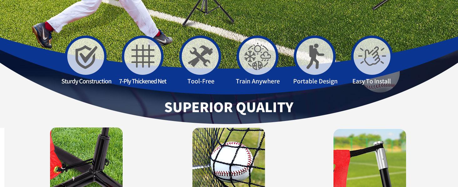 【SpringStatements】BAGAIL 7x7 ft Baseball & Softball Practice Net with Bow Frame for Batting, Hitting, Pitching, Portable Baseball Throwing Net with 2 Strike Zone Batting Tee, Carry Bag, Great for All Levels