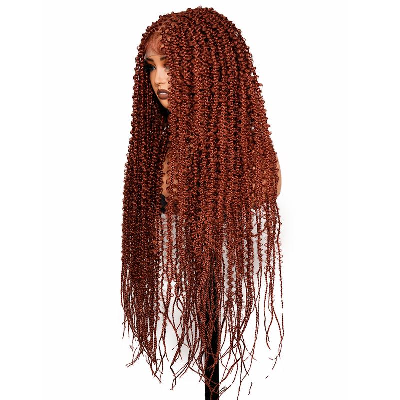 SuperNova 36 Inch #350 Copper Brown Lace Front Knotless Butterfly Box Braided Wig – Long Synthetic Braids for Women Party & Everyday