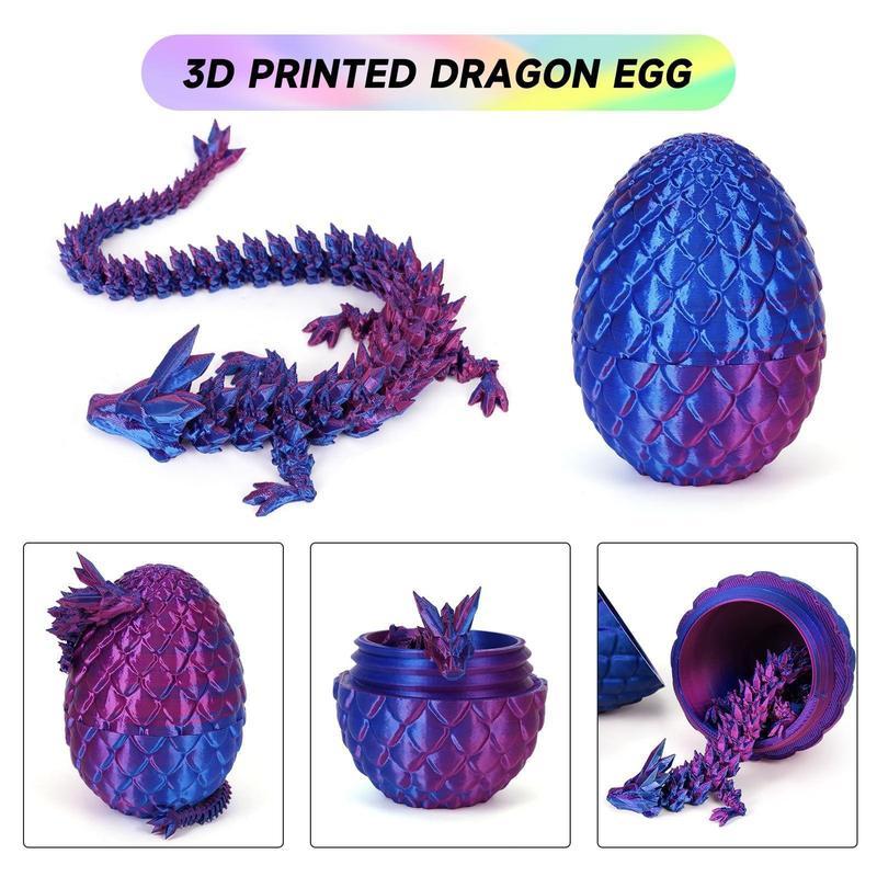 Easter Basket Essentials Stuffers - 12" 3D Printed Dragon Egg,Prefilled Easter Egg Filled with Toy for Kid Boys, Crystal Articulated Dragon Fidget Toys for Boys Kids Teen 5-7 4-6 8-12