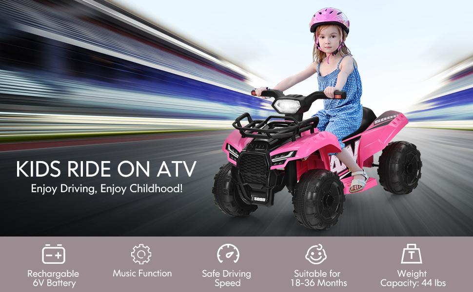 Costzon 6V/12V Ride-On ATV, Battery Powered Electric ATV Car w/ Wide Seat, Lights, 4 Wheels Quad Car，Father's Day Gift