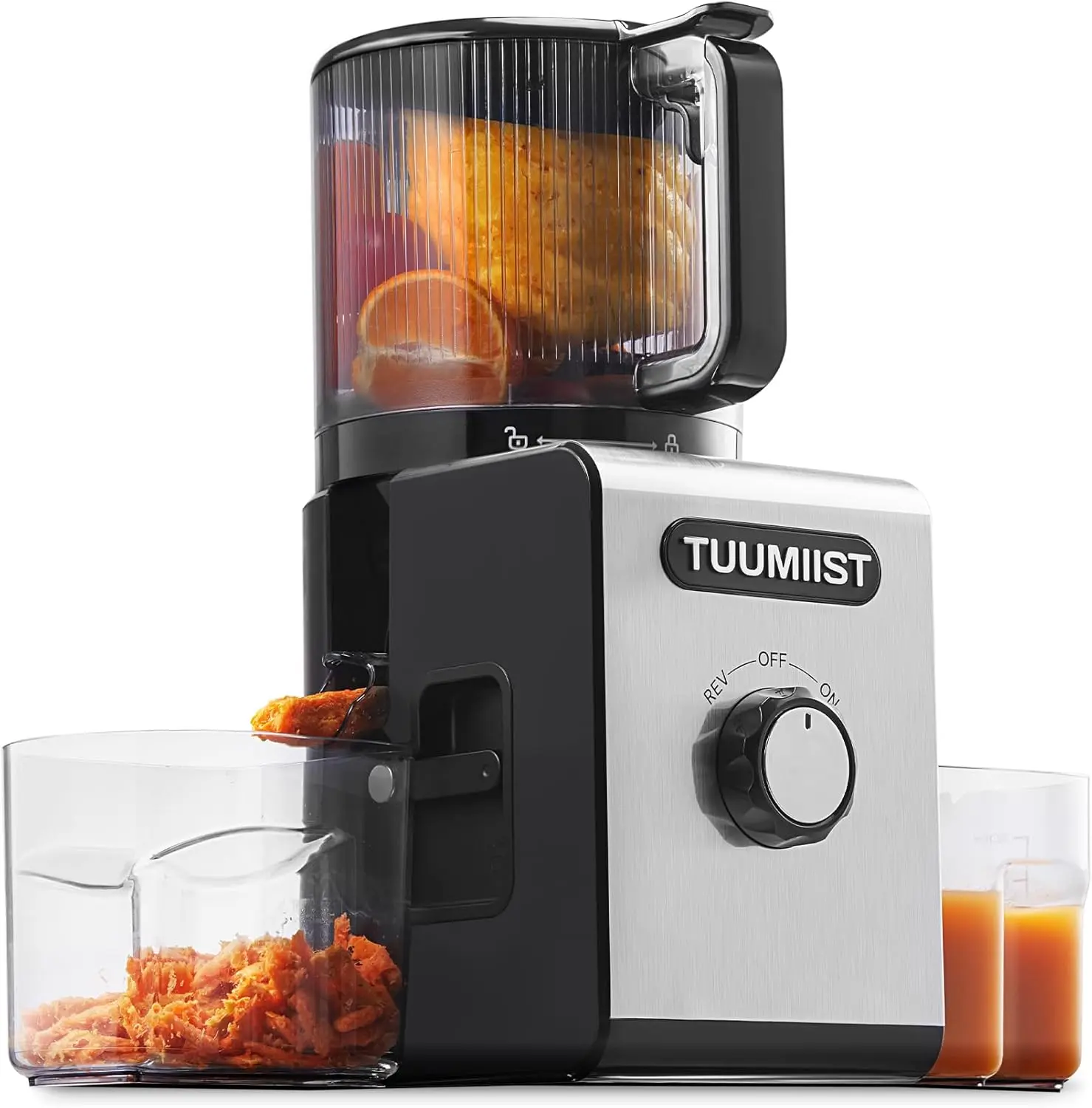 TUUMlIST Cold Pressed Juicer - 6.5 Inches Extra Large Feed Chute Kitchen Supplies, Adjustable Speed, Fits Whole Fruits & Vegetables, Easy to Clean, High Juice Yield, BPA Free, Ideal for Fitness Routines & Gifting, Adjustable Speed Juicers