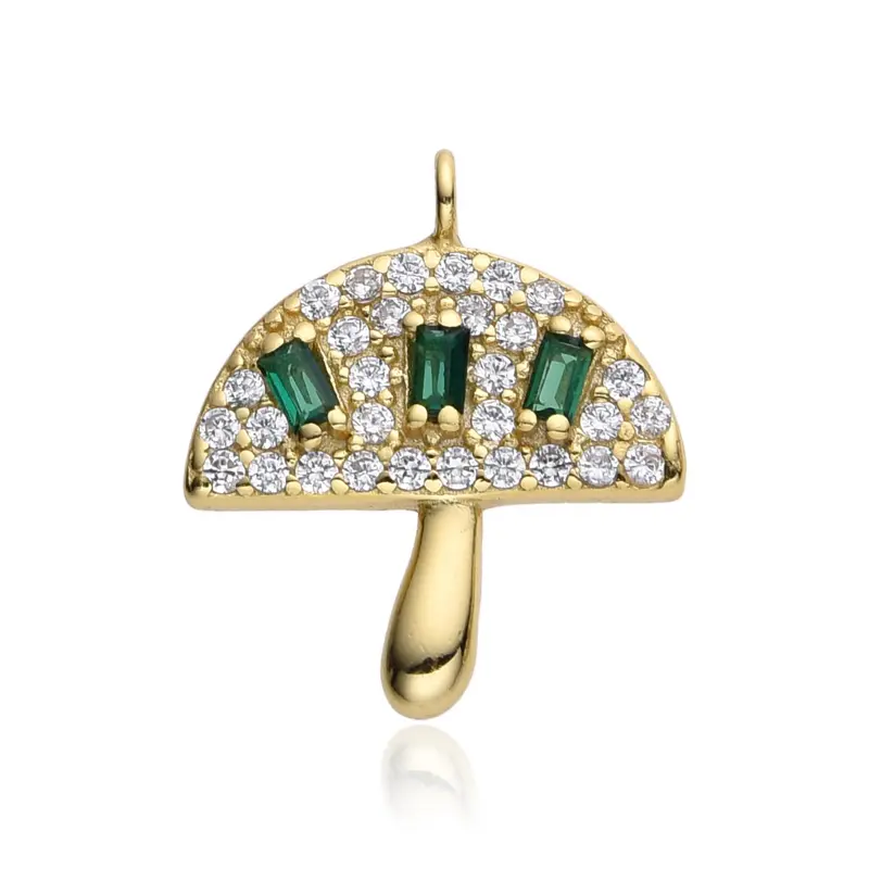 Exquisite Trendy Pendant, 925 Sterling Silver Mushroom Charm for Women with Multicolor Zircons, for Stackable Necklaces & Everyday Wear, Charms & Pendants